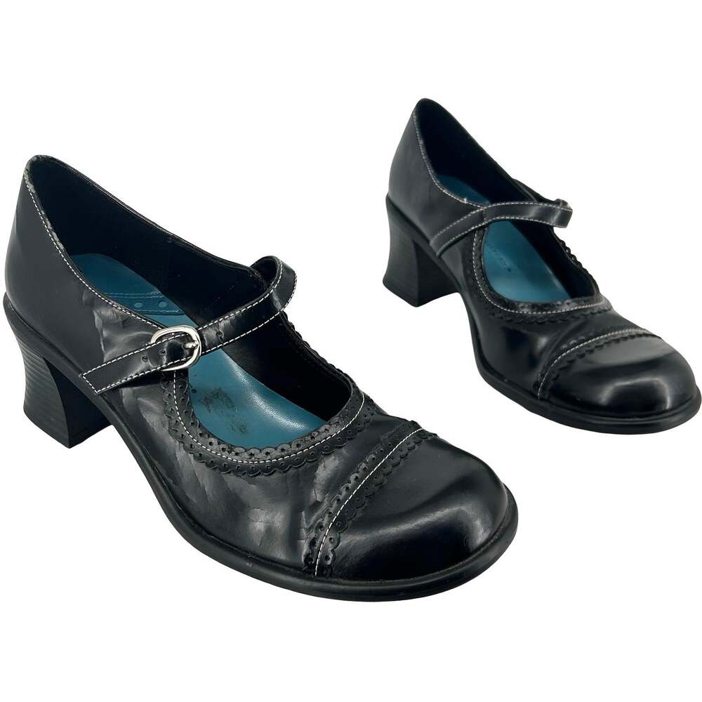 Vintage y2k Women's Black Highlights Chunky Mary Jane Buckle Block Heels sz 7M